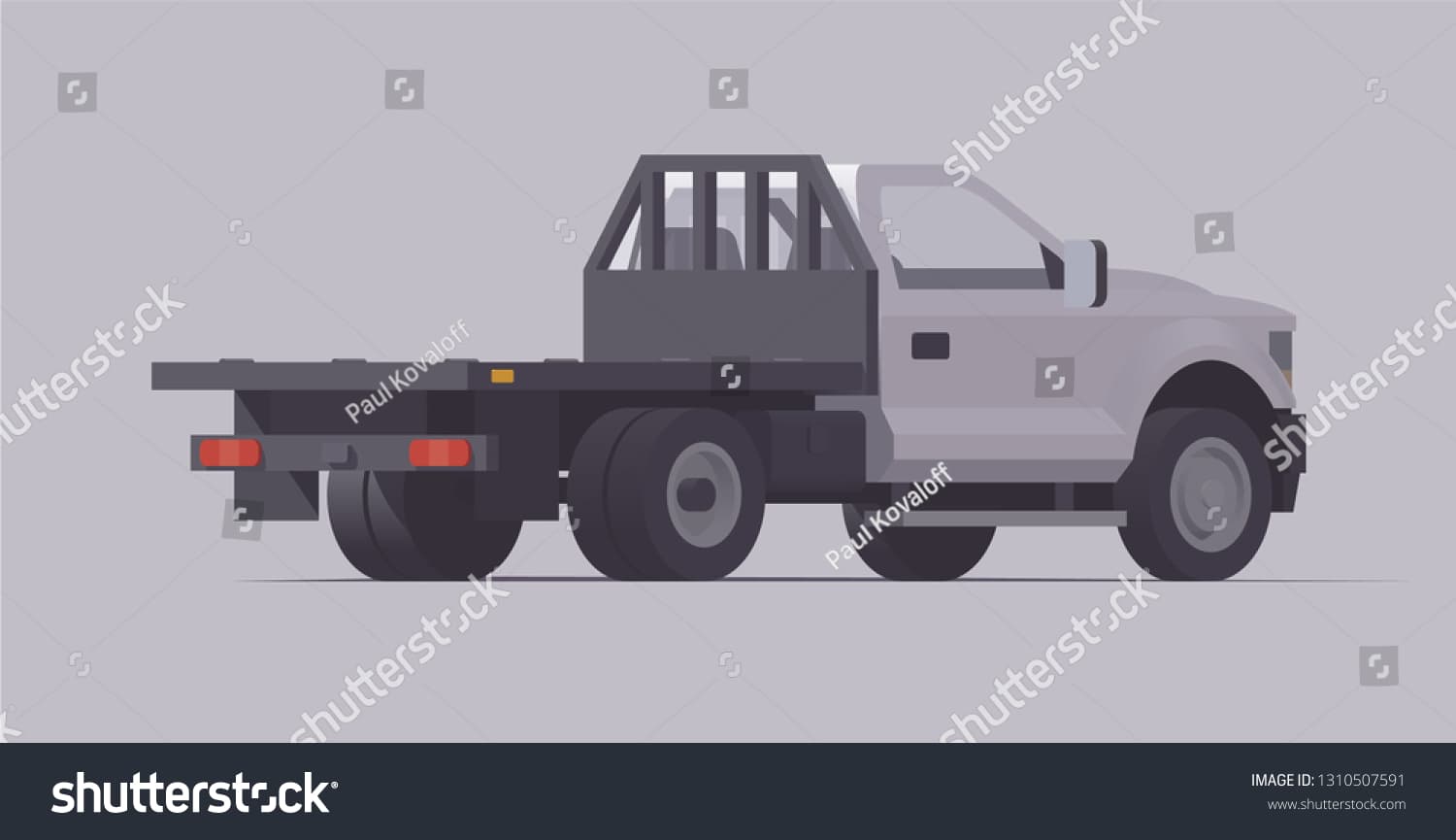 Illustration of a flatbed redi-deck utility pickup truck from an alternate angle